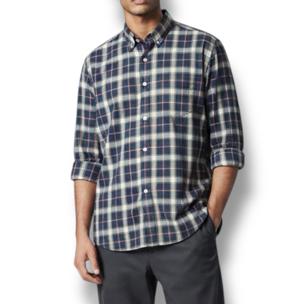 J Crew Tartan Plaid Button Down Shirt Teal Pink White Cotton Mens M
